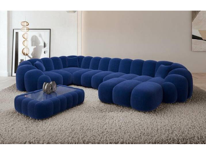 Sofa Dreams Sofa Rajada U Form Stoff, blau, Samt-Dunkelblau von sofa-dreams