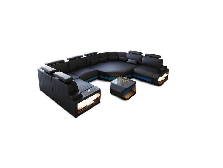 Sofa Dreams WOHNLANDSCHAFT, Schwarz, Blau, Leder, Freiform, 352x93x280 cm, Wohnzimmer, Sofas & Couches, Wohnlandschaften, Wohnlandschaften in U-Form von sofa-dreams