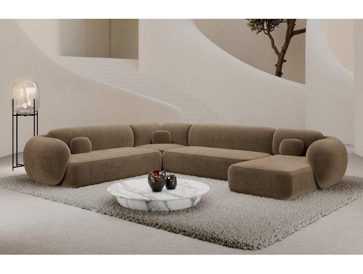 Sofa Dreams Wohnlandschaft Altea XXL Design Couch, 6-Sitzer, Polstersofa, Samtstoff Bezug in Braun, Ottomane rechts, braun, Samt-Braun von sofa-dreams