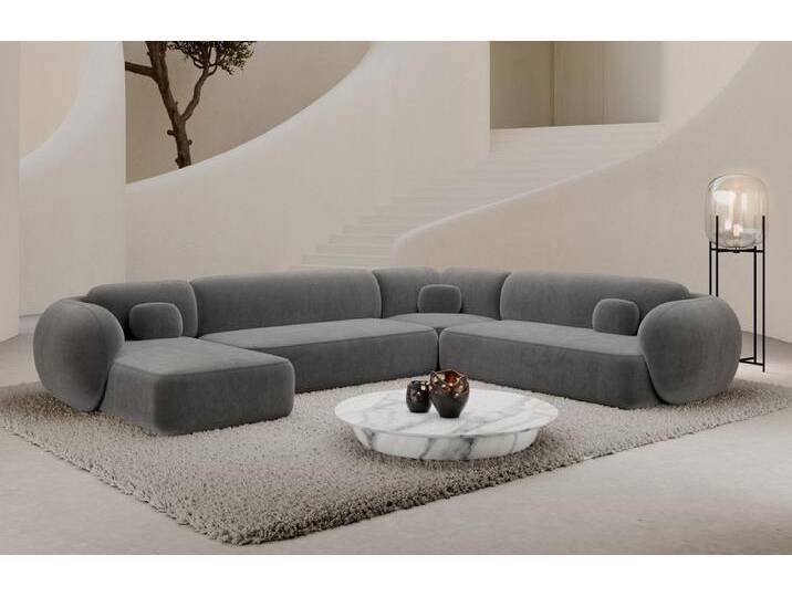 Sofa Dreams Wohnlandschaft Altea XXL Design Couch, 6-Sitzer, Polstersofa, Samtstoff Bezug in Dunkelgrau, Ottomane links, grau, Samt-Dunkelgrau von sofa-dreams