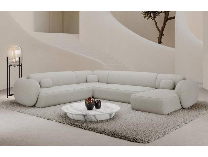 Sofa Dreams Wohnlandschaft Altea XXL Design Couch, Polstersofa, 6-Sitzer, Boucléstoff Bezug in Weiß, Ottomane rechts, weiß, Bouclé-Weiß von sofa-dreams