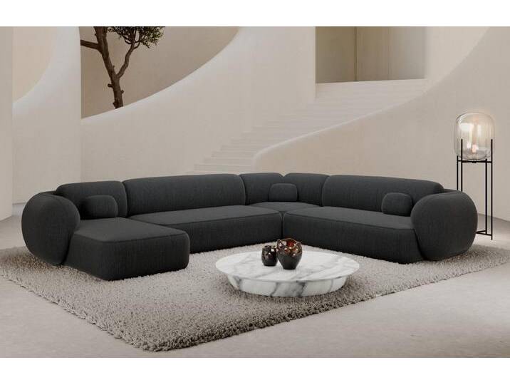 Sofa Dreams Wohnlandschaft Altea XXL Design Couch, Polstersofa, 6-Sitzer, Strukturstoff Bezug Anthrazit, Ottomane links, grau, Webstoff-Anthrazit von sofa-dreams