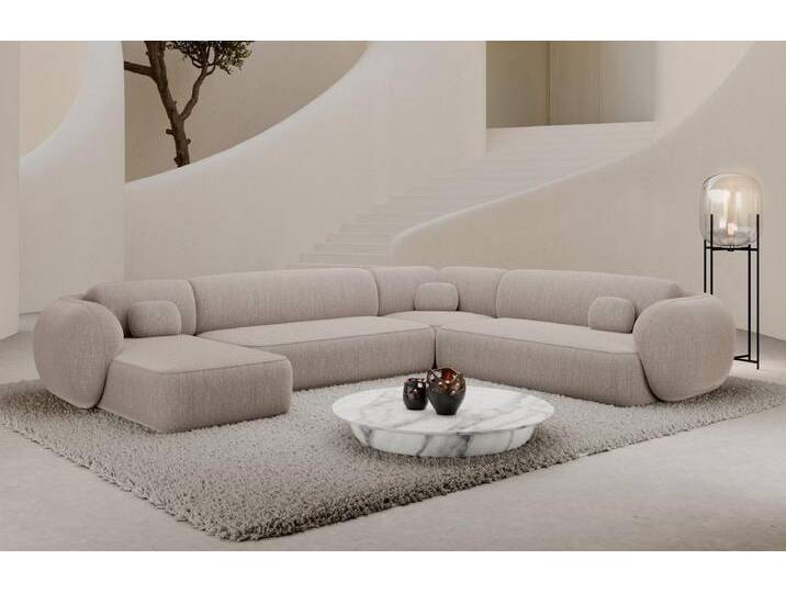Sofa Dreams Wohnlandschaft Altea XXL Design Couch, Polstersofa, 6-Sitzer, Strukturstoff Bezug in Beige, Ottomane links, beige, Webstoff-Beige von sofa-dreams