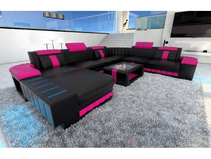 Sofa Dreams Wohnlandschaft Bellagio XXL Mini Leder, Designersofa, Couch, 6-Sitzer, LED-Beleuchtung, Sofa, Ottomane - Ausrichtung wählbar, schwarz von sofa-dreams