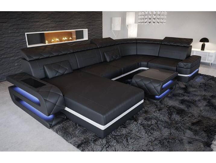 Sofa Dreams Wohnlandschaft Bologna U Form Leder, 6-Sitzer, Couch, opt. Schlaffunktion, Kopfstützen, Farbwechsel-LED, schwarz Sofa Dreams Wohnlandschaft Bologna U Form Leder, 6-Sitzer, Couch, opt. Schlaffunktion, Kopfstützen, Farbwechsel-LED, schwarz von sofa-dreams