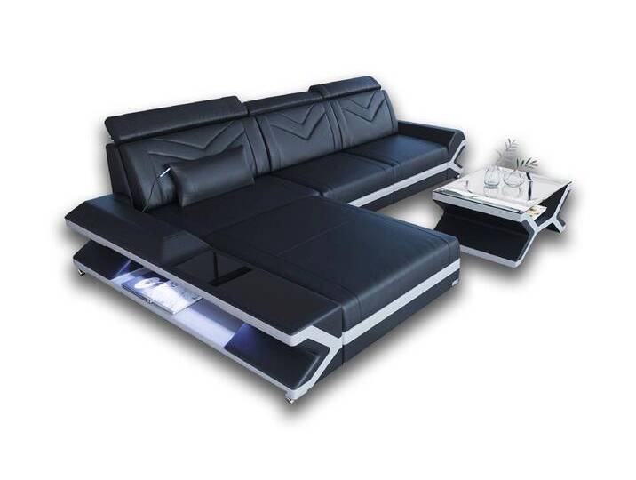 Sofa Dreams Wohnlandschaft Couch Leder Sofa Napoli XXL U Form Ledersofa, mit LED, Designersofa, grau, Ohne Bettfunktion-RGB-LED-Beleuchtung, grau-weiß von sofa-dreams