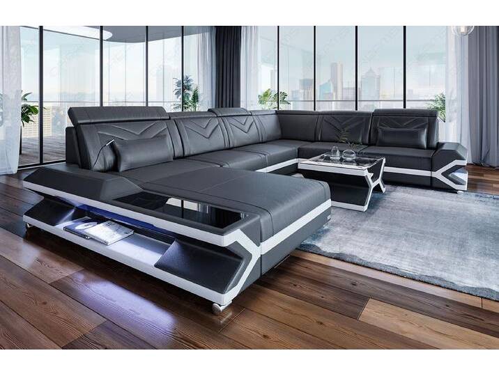 Sofa Dreams Wohnlandschaft Couch Leder Sofa Napoli XXL U Form Ledersofa, mit LED, Designersofa, grau, Ohne Bettfunktion-RGB-LED-Beleuchtung, grau-weiß Sofa Dreams Wohnlandschaft Couch Leder Sofa Napoli XXL U Form Ledersofa, mit LED, Designersofa, grau, Ohne Bettfunktion-RGB-LED-Beleuchtung, grau-weiß von sofa-dreams