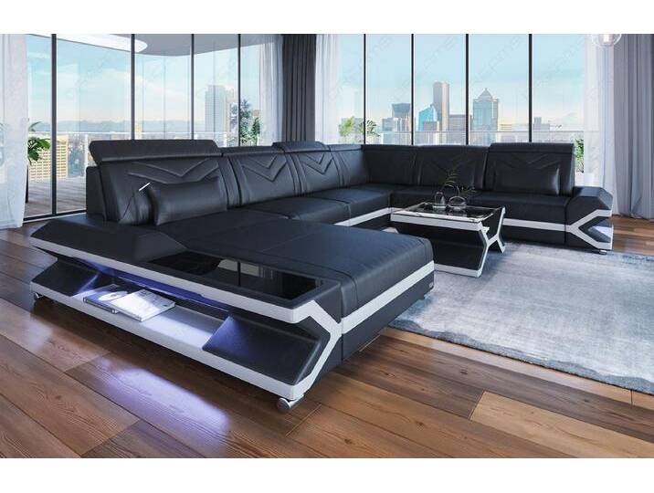 Sofa Dreams Wohnlandschaft Couch Leder Sofa Napoli XXL U Form Ledersofa, mit LED, Designersofa, schwarz, Ohne Bettfunktion-RGB-LED-Beleuchtung von sofa-dreams