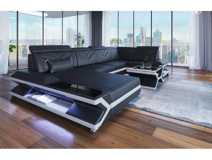 Sofa Dreams Wohnlandschaft Couch Ledersofa Napoli U Form Leder Sofa, mit LED, Designersofa, schwarz, Mit Bettfunktion-RGB-LED-Beleuchtung von sofa-dreams