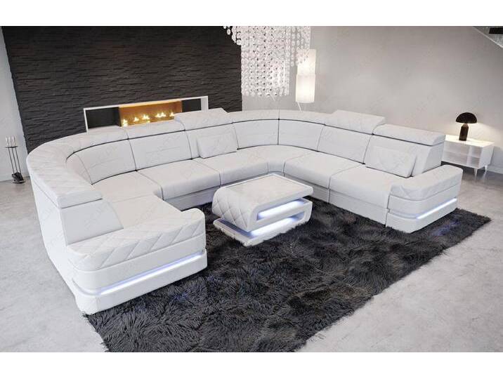 Sofa Dreams Wohnlandschaft Couch Sofa Leder Positano U Form Ledercouch, Ledersofa mit LED, mit Stauraum, Designersofa, weiß von sofa-dreams