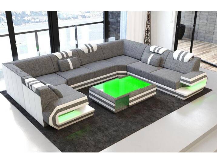 Sofa Dreams Wohnlandschaft Design Polster Stoff Sofa Ragusa U Form H Strukturstoff Stoffsofa, grau, Ohne Hocker, grau-weiß von sofa-dreams