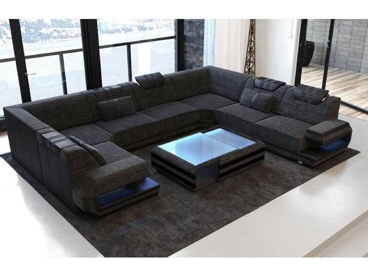 Sofa Dreams Wohnlandschaft Design Polster Stoff Sofa Ragusa U Form H Strukturstoff Stoffsofa, grau schwarz, Mit Hocker, schwarzgrau-schwarz von sofa-dreams