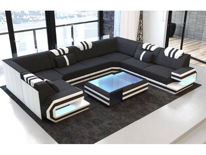 Sofa Dreams Wohnlandschaft Design Polster Stoff Sofa Ragusa U Form H Strukturstoff Stoffsofa, schwarz, Mit Hocker, schwarz-weiß Sofa Dreams Wohnlandschaft Design Polster Stoff Sofa Ragusa U Form H Strukturstoff Stoffsofa, schwarz, Mit Hocker, schwarz-weiß von sofa-dreams