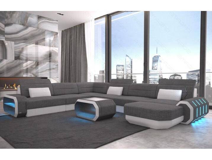 Sofa Dreams Wohnlandschaft Design Polster Stoffsofa Roma XXL H Strukturstoff Stoff Sofa, grau, Mit Bettfunktion, grau-weiß von sofa-dreams