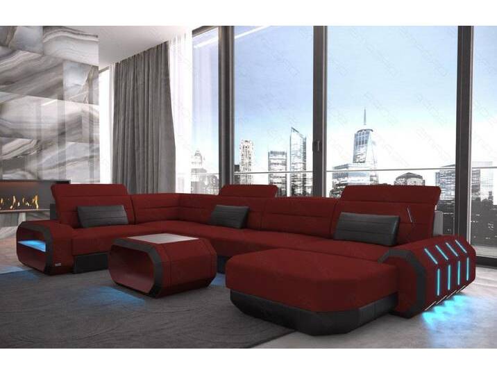 Sofa Dreams Wohnlandschaft Design Stoff Polster Sofa Roma U Form M Mikrofaser Stoffsofa, rot schwarz, Mit Bettfunktion, dunkelrot-schwarz von sofa-dreams