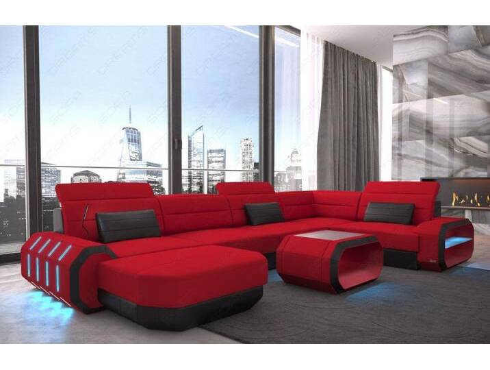 Sofa Dreams Wohnlandschaft Design Stoff Polster Sofa Roma U Form M Mikrofaser Stoffsofa, rot schwarz, Mit Bettfunktion, rot-schwarz von sofa-dreams