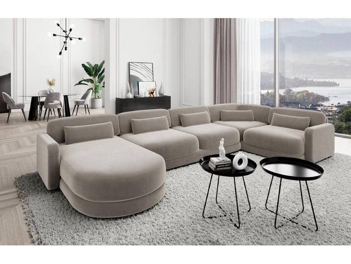 Sofa Dreams Wohnlandschaft Design Stoff Polstersofa Stoffcouch Stoffsofa Valencia U Form Couch, Loungesofa, Sand von sofa-dreams