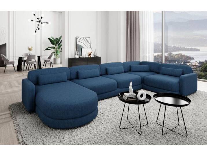 Sofa Dreams Wohnlandschaft Design Stoff Polstersofa Stoffcouch Stoffsofa Valencia U Form Couch, Loungesofa, blau, Blau-Webstoff von sofa-dreams