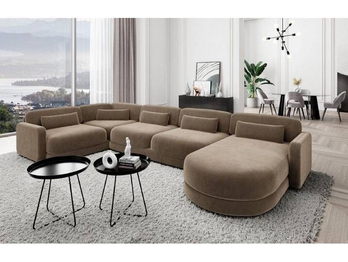 Sofa Dreams Wohnlandschaft Design Stoff Polstersofa Stoffcouch Stoffsofa Valencia U Form Couch, Loungesofa, braun, Braun von sofa-dreams