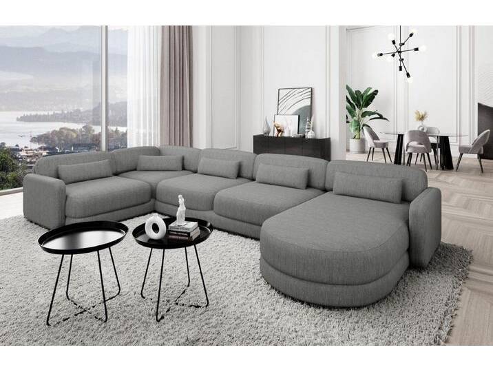 Sofa Dreams Wohnlandschaft Design Stoff Polstersofa Stoffcouch Stoffsofa Valencia U Form Couch, Loungesofa, grau, Dunkelgrau-Webstoff von sofa-dreams