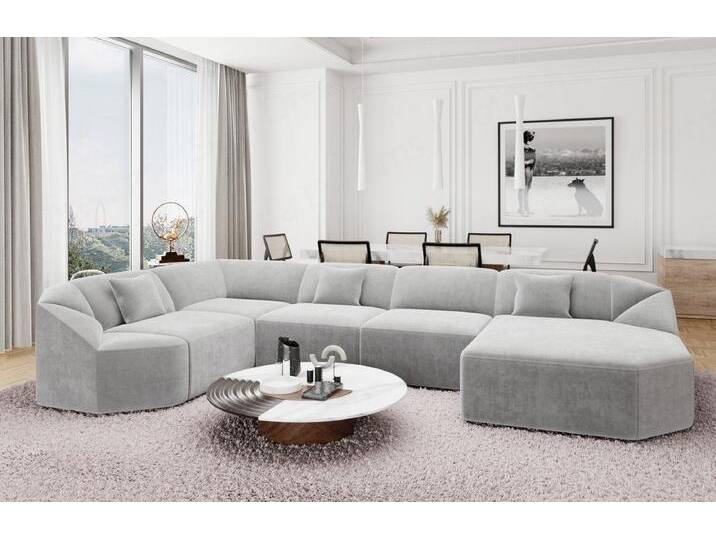 Sofa Dreams Wohnlandschaft Designer Stoff Sofa Cabrera U Form Samtstoff Stoffsofa, Loungesofa, grau, Hellgrau von sofa-dreams