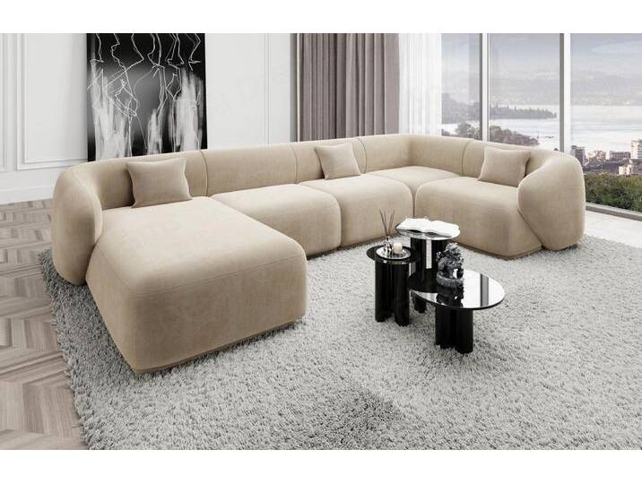 Sofa Dreams Wohnlandschaft Designer Stoff Sofa Marbella U Form Samtstoff Stoffsofa, Loungesofa, beige, Beige von sofa-dreams