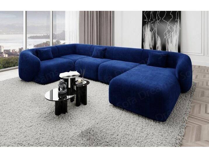 Sofa Dreams Wohnlandschaft Designer Stoff Sofa Marbella U Form Samtstoff Stoffsofa, Loungesofa, blau, Dunkelblau von sofa-dreams