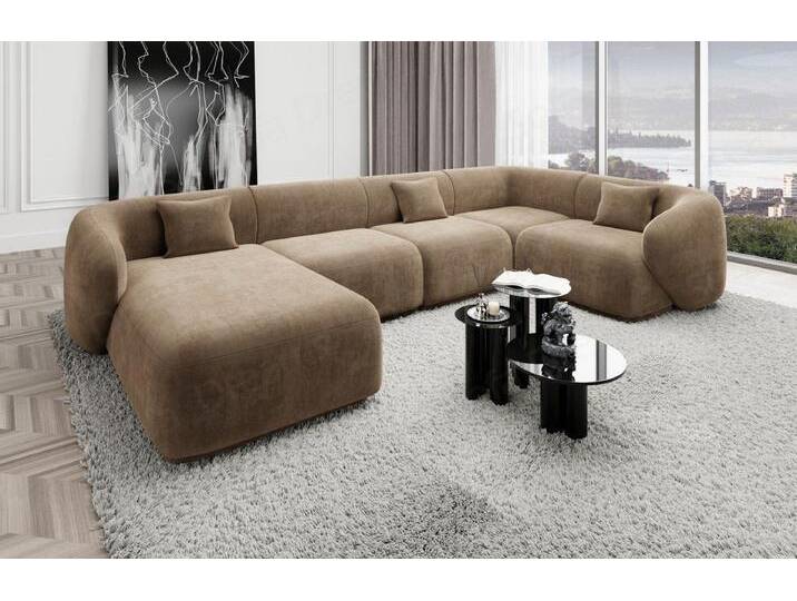 Sofa Dreams Wohnlandschaft Designer Stoff Sofa Marbella U Form Samtstoff Stoffsofa, Loungesofa, braun, Braun von sofa-dreams