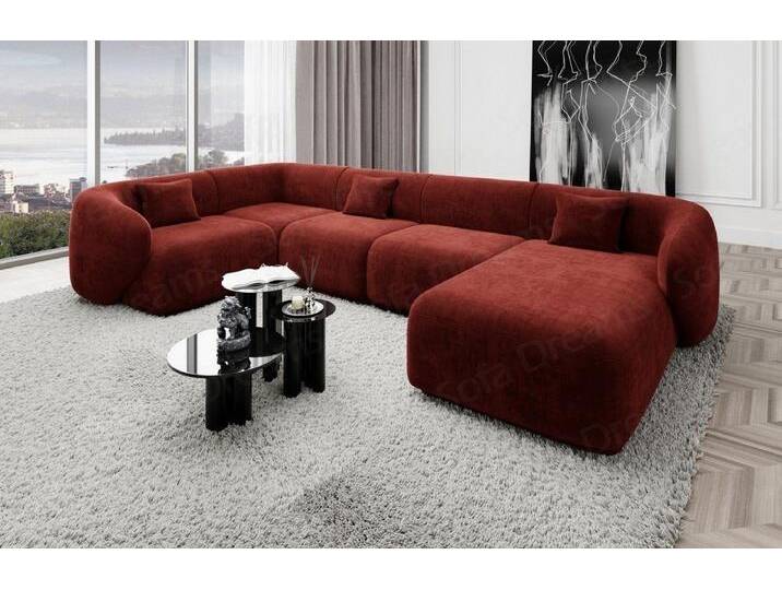 Sofa Dreams Wohnlandschaft Designer Stoff Sofa Marbella U Form Samtstoff Stoffsofa, Loungesofa, rot, Rot von sofa-dreams