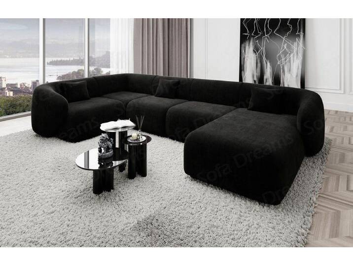 Sofa Dreams Wohnlandschaft Designer Stoff Sofa Marbella U Form Samtstoff Stoffsofa, Loungesofa, schwarz, Schwarz von sofa-dreams