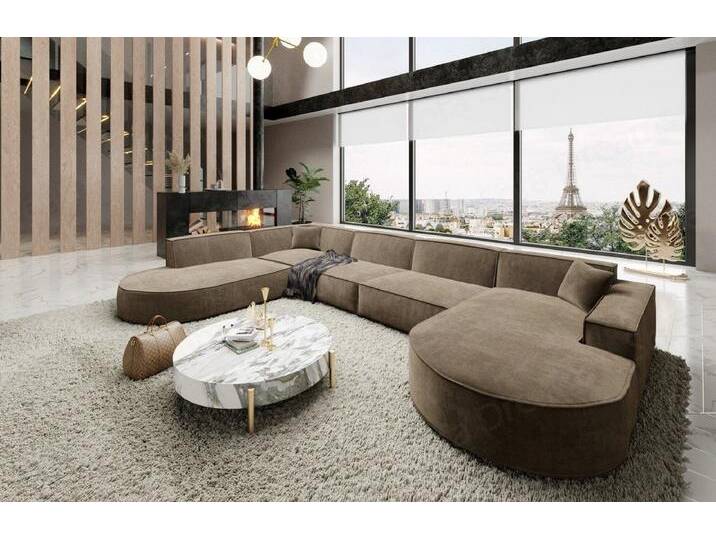 Sofa Dreams Wohnlandschaft Designer Stoff Sofa Modern Couch Alegranza U Form Stoffsofa, Loungesofa, braun, Lange Seite links, Braun von sofa-dreams