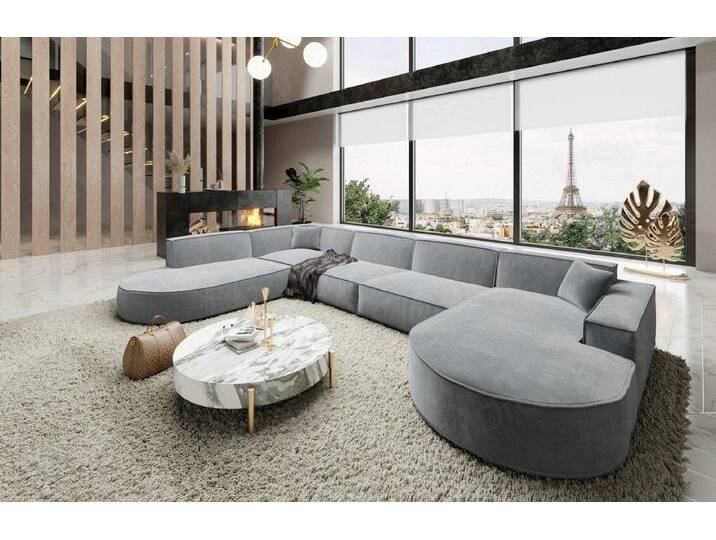 Sofa Dreams Wohnlandschaft Designer Stoff Sofa Modern Couch Alegranza U Form Stoffsofa, Loungesofa, grau, Lange Seite links, Hellgrau von sofa-dreams