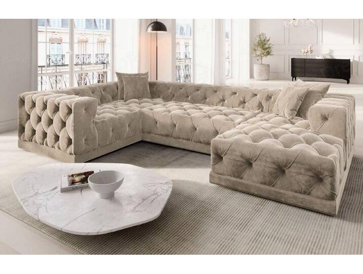 Sofa Dreams Wohnlandschaft Designer Stoff Sofa Palma U Form Samtstoff Stoffsofa, Creme von sofa-dreams