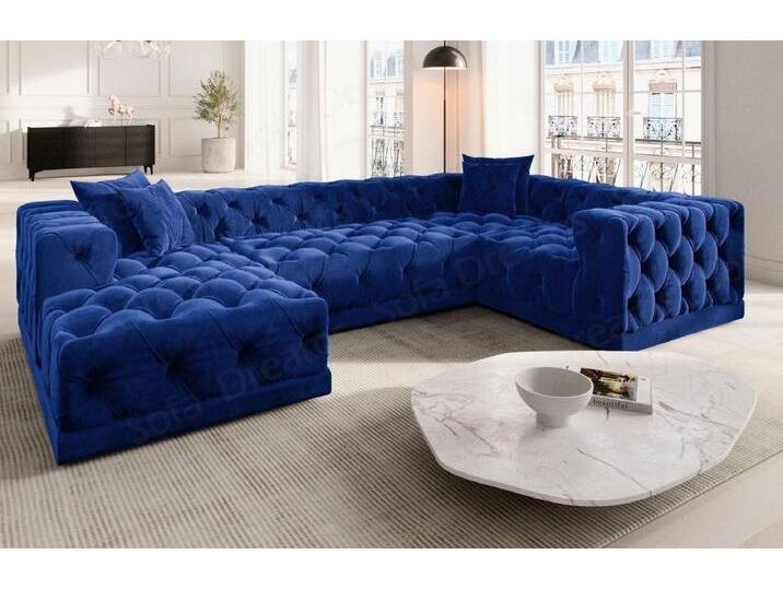 Sofa Dreams Wohnlandschaft Designer Stoff Sofa Palma U Form Samtstoff Stoffsofa, blau, Dunkelblau von sofa-dreams