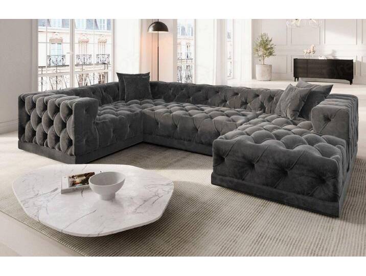 Sofa Dreams Wohnlandschaft Designer Stoff Sofa Palma U Form Samtstoff Stoffsofa, grau, Dunkelgrau von sofa-dreams
