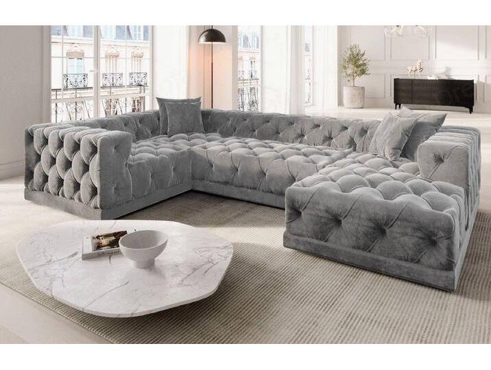 Sofa Dreams Wohnlandschaft Designer Stoff Sofa Palma U Form Samtstoff Stoffsofa, grau, Hellgrau von sofa-dreams