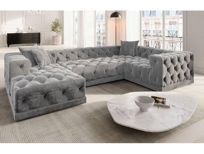 Sofa Dreams Wohnlandschaft Designer Stoff Sofa Palma U Form Samtstoff Stoffsofa, grau, Hellgrau von sofa-dreams