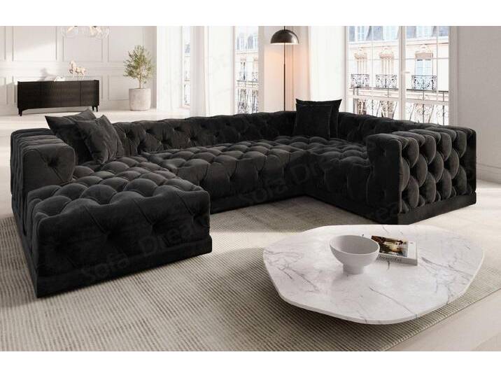 Sofa Dreams Wohnlandschaft Designer Stoff Sofa Palma U Form Samtstoff Stoffsofa, schwarz, Schwarz von sofa-dreams