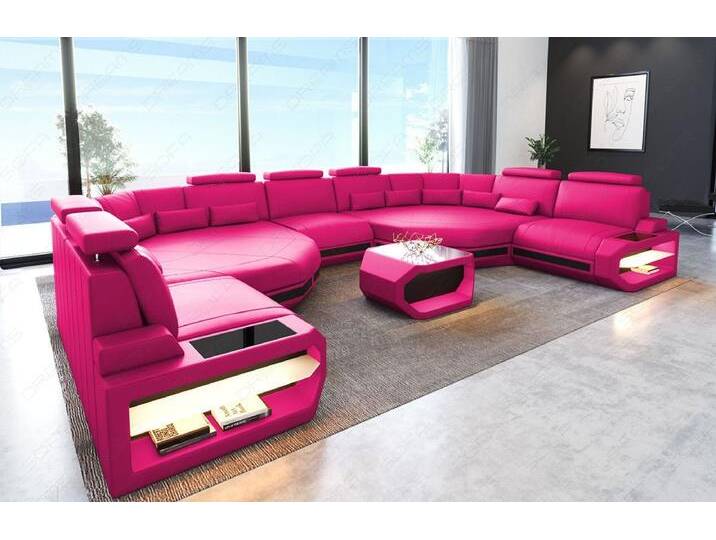Sofa Dreams Wohnlandschaft Leder Couch Asti Sofa, Couch, XXL U Form Ledersofa mit LED, Designersofa, rosa schwarz, pink-schwarz von sofa-dreams