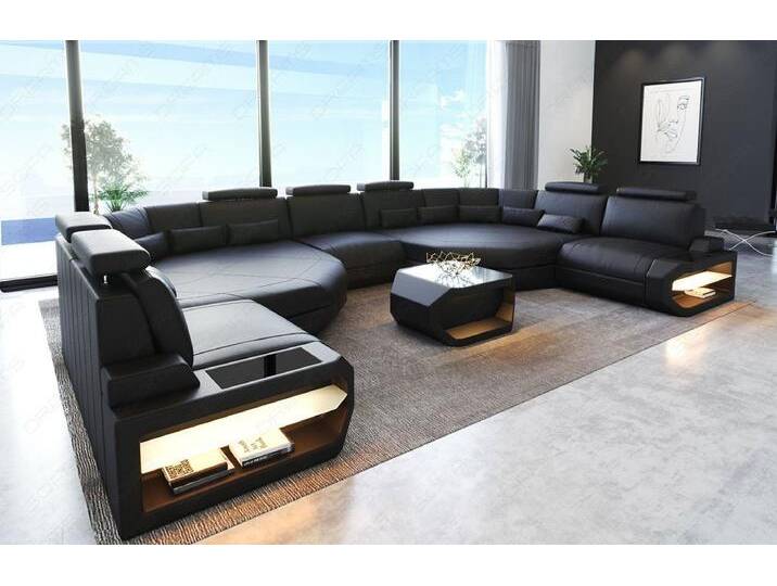 Sofa Dreams Wohnlandschaft Leder Couch Asti Sofa, Couch, XXL U Form Ledersofa mit LED, Designersofa, schwarz, schwarz Sofa Dreams Wohnlandschaft Leder Couch Asti Sofa, Couch, XXL U Form Ledersofa mit LED, Designersofa, schwarz, schwarz von sofa-dreams