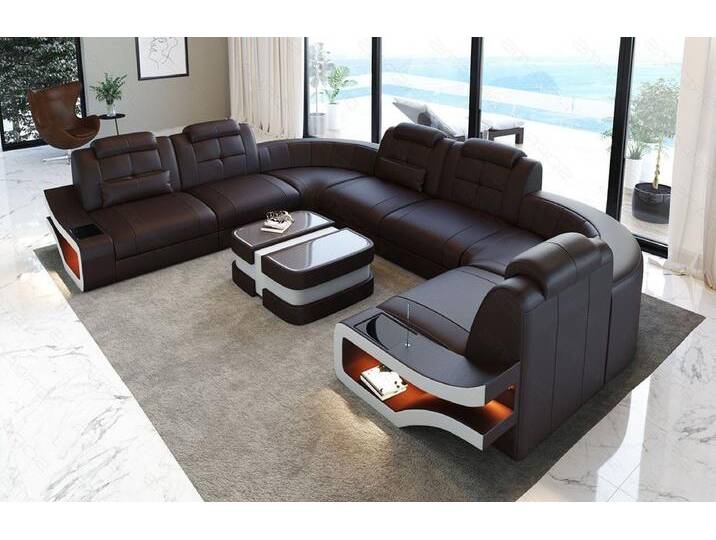 Sofa Dreams Wohnlandschaft Leder Couch Sofa Elena U Form Ledersofa, U-Form Ledersofa mit LED-Beleuchtung, braun, dunkelbraun-weiß Sofa Dreams Wohnlandschaft Leder Couch Sofa Elena U Form Ledersofa, U-Form Ledersofa mit LED-Beleuchtung, braun, dunkelbraun-weiß von sofa-dreams