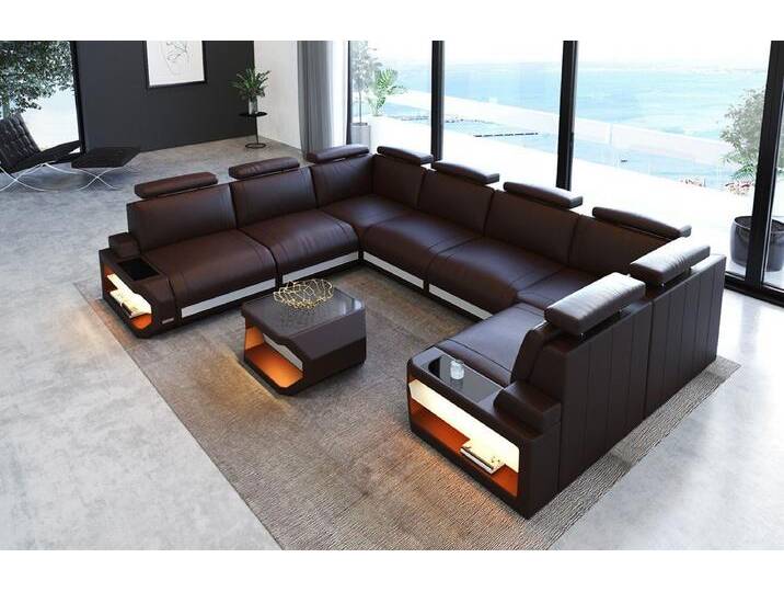 Sofa Dreams Wohnlandschaft Leder Couch Sofa Siena U Form Ledersofa, U-Form Ledersofa Wohnlandschaft mit LED-Beleuchtung und USB, braun Sofa Dreams Wohnlandschaft Leder Couch Sofa Siena U Form Ledersofa, U-Form Ledersofa Wohnlandschaft mit LED-Beleuchtung und USB, braun von sofa-dreams