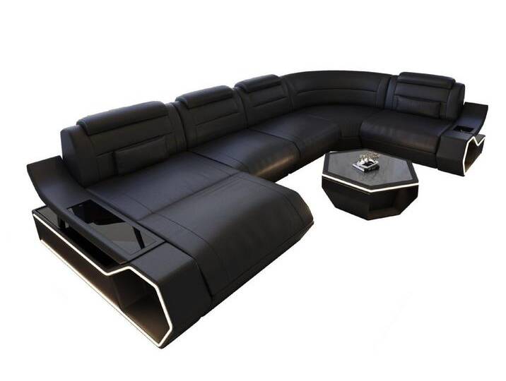Sofa Dreams Wohnlandschaft Leder Couch Sofa Toscano U Form Ledersofa, LED Beleuchtung, schwarz, Ohne Schlaffunktion, Schwarz von sofa-dreams