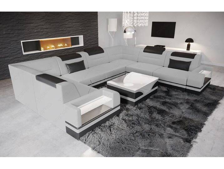 Sofa Dreams Wohnlandschaft Leder Designer Sofa Trivento U Form Ledersofa, grau schwarz, Mit Bettfunktion, hellgrau-schwarz von sofa-dreams