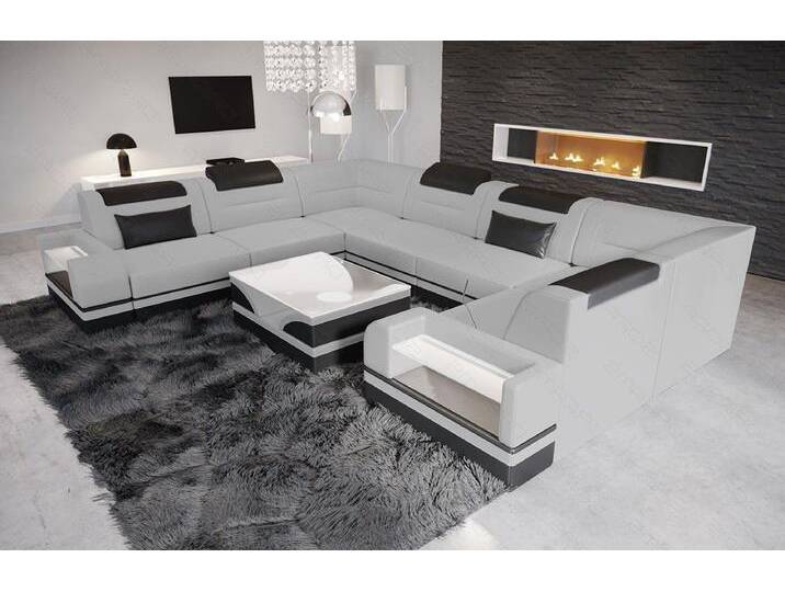 Sofa Dreams Wohnlandschaft Leder Designer Sofa Trivento U Form Ledersofa, grau schwarz, Ohne Bettfunktion, hellgrau-schwarz von sofa-dreams