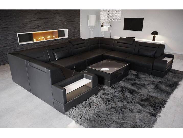Sofa Dreams Wohnlandschaft Leder Designer Sofa Trivento U Form Ledersofa, schwarz, Mit Bettfunktion, schwarz von sofa-dreams