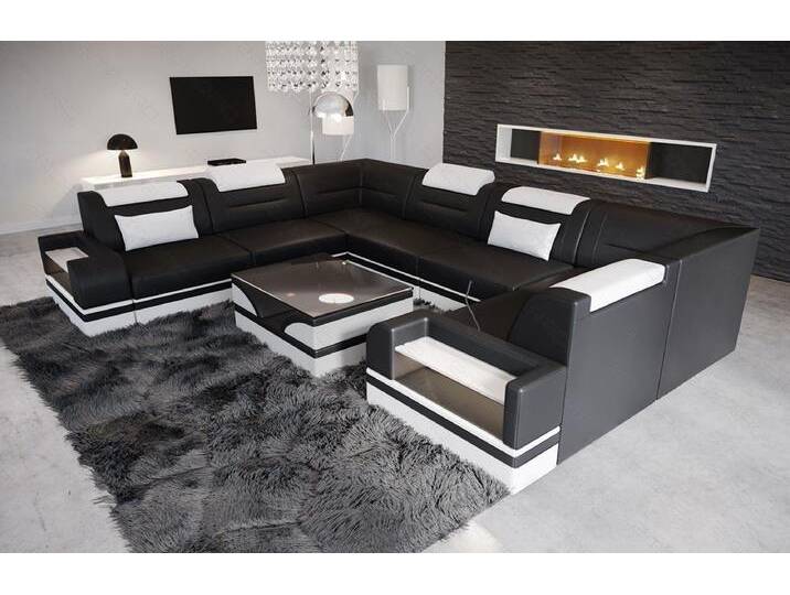 Sofa Dreams Wohnlandschaft Leder Designer Sofa Trivento U Form Ledersofa, schwarz, Mit Bettfunktion, schwarz-weiß von sofa-dreams