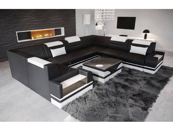 Sofa Dreams Wohnlandschaft Leder Designer Sofa Trivento U Form Ledersofa, schwarz, Ohne Bettfunktion, schwarz-weiß von sofa-dreams