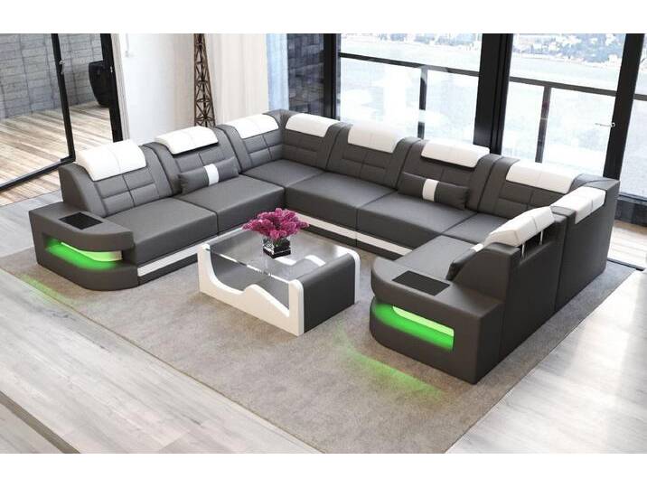Sofa Dreams Wohnlandschaft Leder Ledercouch Sofa Como U Form Ledersofa, Couch, mit LED, Designersofa, grau, Ohne Bettfunktion-RGB-LED-Beleuchtung von sofa-dreams