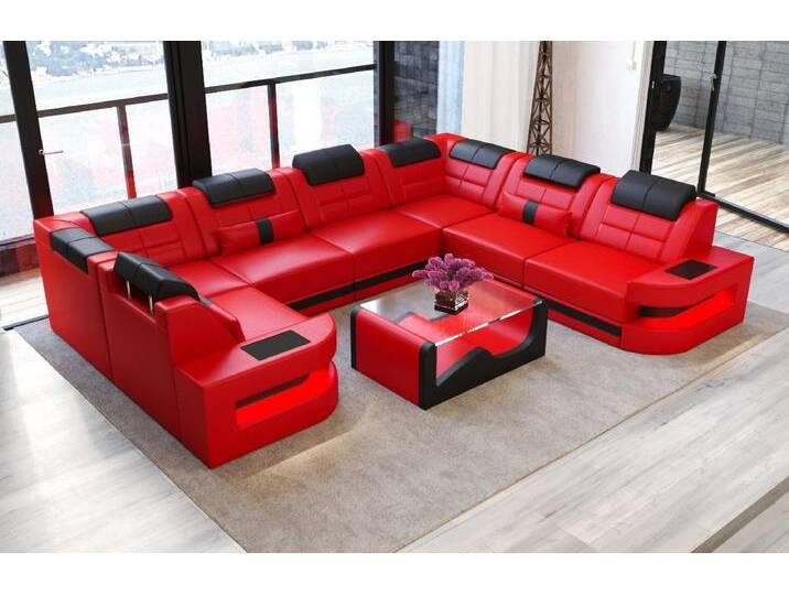 Sofa Dreams Wohnlandschaft Leder Ledercouch Sofa Como U Form Ledersofa, Couch, mit LED, Designersofa, rot schwarz, Mit Bettfunktion, rot-schwarz Sofa Dreams Wohnlandschaft Leder Ledercouch Sofa Como U Form Ledersofa, Couch, mit LED, Designersofa, rot schwarz, Mit Bettfunktion, rot-schwarz von sofa-dreams